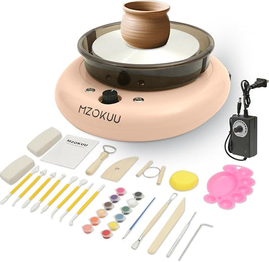 MZOKUU Mini Pottery Wheel Machine for Kids and Beginners, Adjustable Speed, Complete Pottery Kits with Air Dry Clay, Sculpting Tools, Art & Crafts Kits for Home DIY