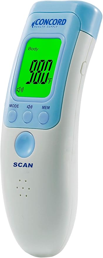 Concord Non-Contact Infrared Forehead Thermometer with Tri-Color LCD Display, 3 Modes Body, Surface and Room Temperatures. for Kids, Infants, Toddlers, Adults and Nurses