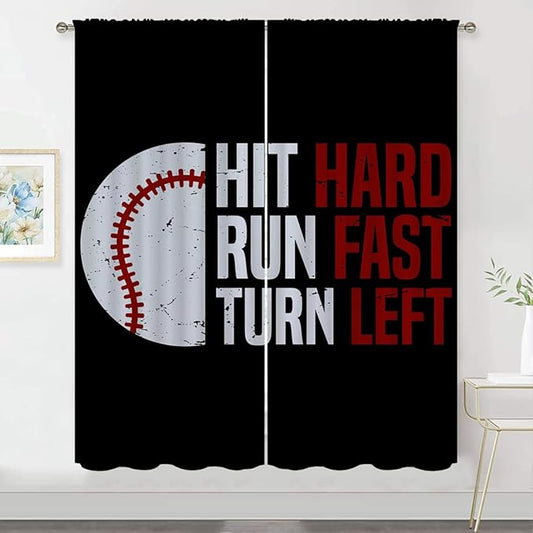 Baseball Blackout Curtains for Boy Girl Room Darkening Decor,Sport Theme Red and White Motto Dark Bedroom Living Room Home Rod Pocket Thermal Insulated Window Curtain/Drapes Panel,55x63 Inch…