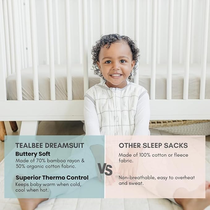 Tealbee DREAMSUIT: Toddler Sleep Sack with Feet 3T 4T - 1.2 TOG Four Season Baby Wearable Blanket for Walkers - Rayon made from Bamboo, Organic Cotton Sleeping Bag - Alphabet