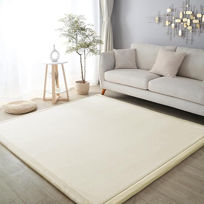 Loartee Coral Velvet Crawling Rug (4'11"x6'7", Beige) for Toddler Children Play Area Rug Yoga Mat Exercise Pad Carpet