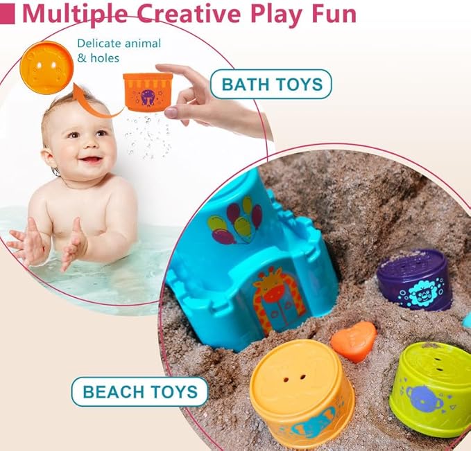 LTKFFFdp Baby Stacking Toys for Toddler 1-3, Nesting Cup Shape Sorter for Infant 6 to 12-18 Month, Learning Stackable Block, Birthday Gift for Girl Boy 9 Month