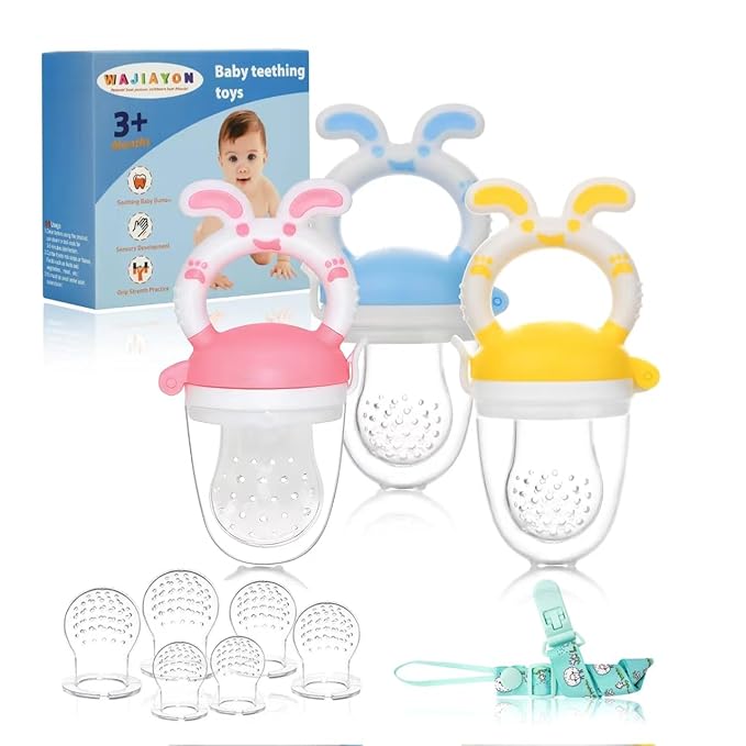 WAJIAYON Easter Bunny Baby Fruit Feeder/Food Feeder Pacifier - Infant Teething Feeders | Silicone Teether Feeder Baby | Food Pacifier for Babies Easter Gifts for Boys and Girls - Rabbit