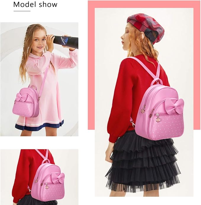 KL928 Girls Bowknot Polka Dot Cute Mini Backpack Small Daypacks Convertible Shoulder Bag Purse for Women