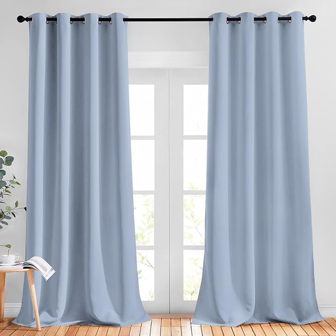 NICETOWN Blackout Curtains for Girls Room - Thermal Insulated Solid Grommet Room Darkening Curtains/Panels/Drapes for Bedroom/Patio (Vintage Blue, 2 PCs, 52 by 95-Inch)