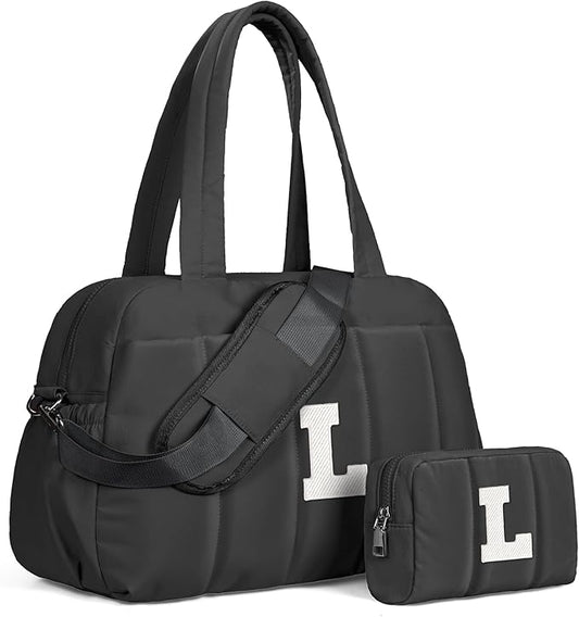 Women Duffle Bag with Initial, 20s Women Gift-Personal Item Travel Bags，Gym Bag with Wet Pocket，Lightweight Travel Bags Personalized Tote with Makeup Pouch