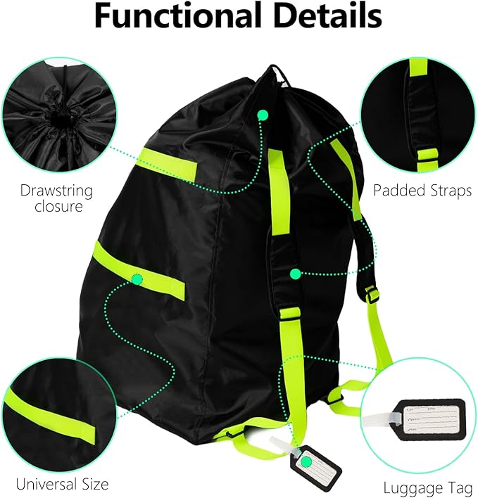 elaia Car Seat Travel Bag for Airplane, Waterproof Wearable with Straps, Large Capacity Padded Car Seat Check Bag, Perfect for Air Travel, Family Vacations, and Parents with Infants