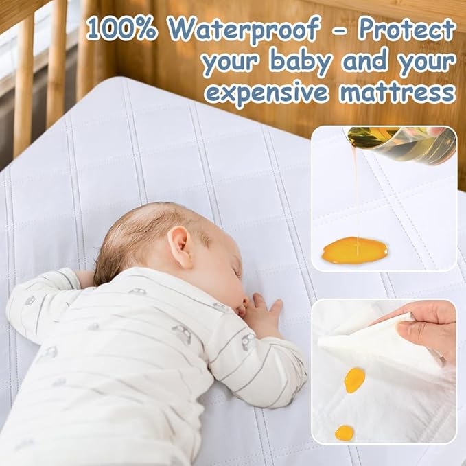 Yoofoss Waterproof Crib Mattress Protector 2 Pack, Quilted Crib Mattress Pad Cover Ultra Soft and Breathable, Machine Washable Toddler Mattress Protector for Standard Baby Crib Size 52''x28''