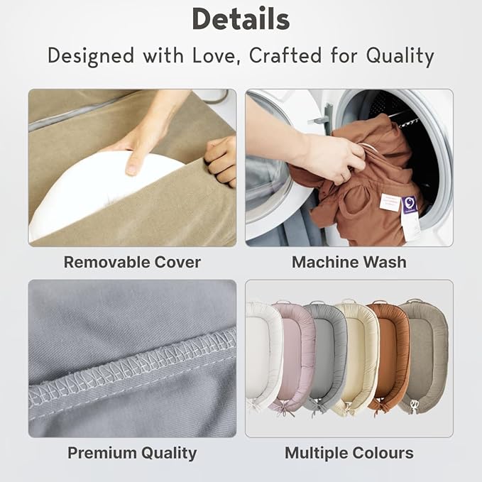 Infant Lounger, Baby Nest Cover for Baby Girls & Boys, Newborn Essentials for Baby 0-18 Months, 100% Cotton Breathable (Golden_Brown)