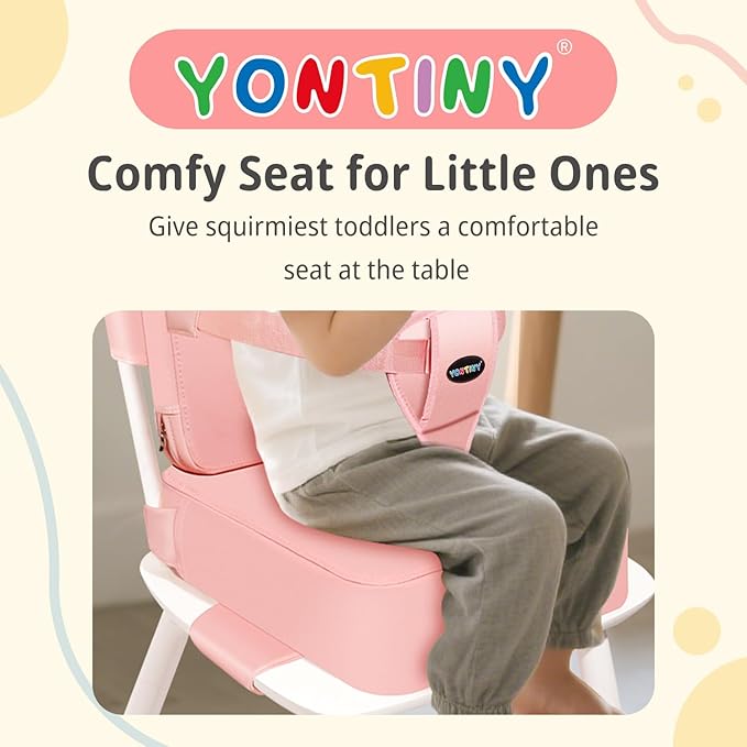 Toddler Booster Seat for Kitchen Chair, 2-in-1 Dining Table Booster Seat with Backrest & Adjustable Straps – Easy-Clean, PU Portable Toddler Eating Travel Increasing Cushion - Pink