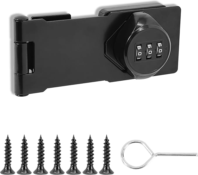Password Rotary Hasp Locks,Black 1 Pack Cabinet Locks with Combination,Keyless Security Latch for Sliding Barn Door, Gate, Small Door, Closet, Drawers