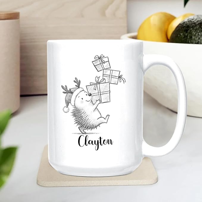 Hedgehog White Ceramic Coffee Mug, Personalized Hedgehog Accent Coffee Cup Gift For Dad Mom Daughter Son Kids, Funny Animal Travel Mug 11 Oz 15 Oz, Custom Name Hedgehogs Teacup Gift For Birthday Xmas