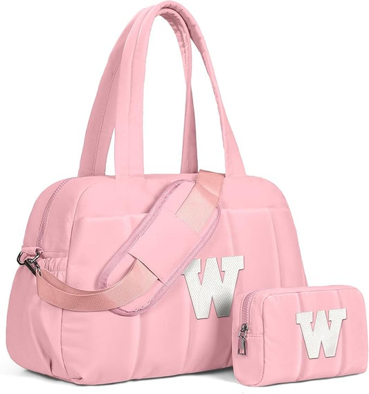 Duffle Bag for Travel, Weekender Bags for Women，Trendy Gifts for Women-Initial Overnight Bag with Wet Pocket，Lightweight Travel Bags Personalized Gym Tote with Makeup Pouch