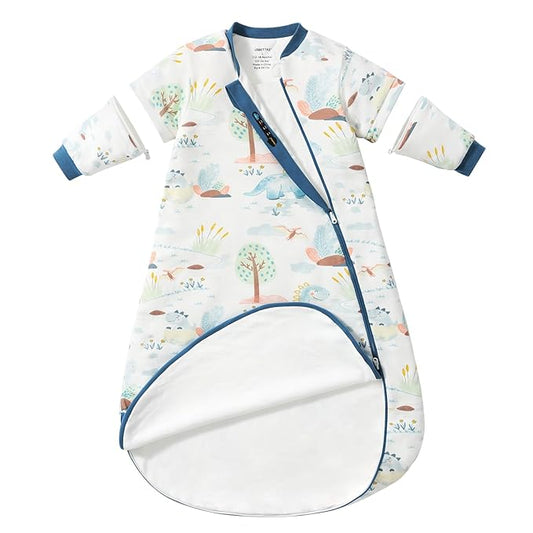 Baby Sleep Sack 18-24 Months, Cotton Detachable Long Sleeve Sleep Sack, 2.5 Tog Toddler Sleeping Sack with Temperature Strips, 2-Way Zipper Wearable Blankets for Newborns, Dinosaur