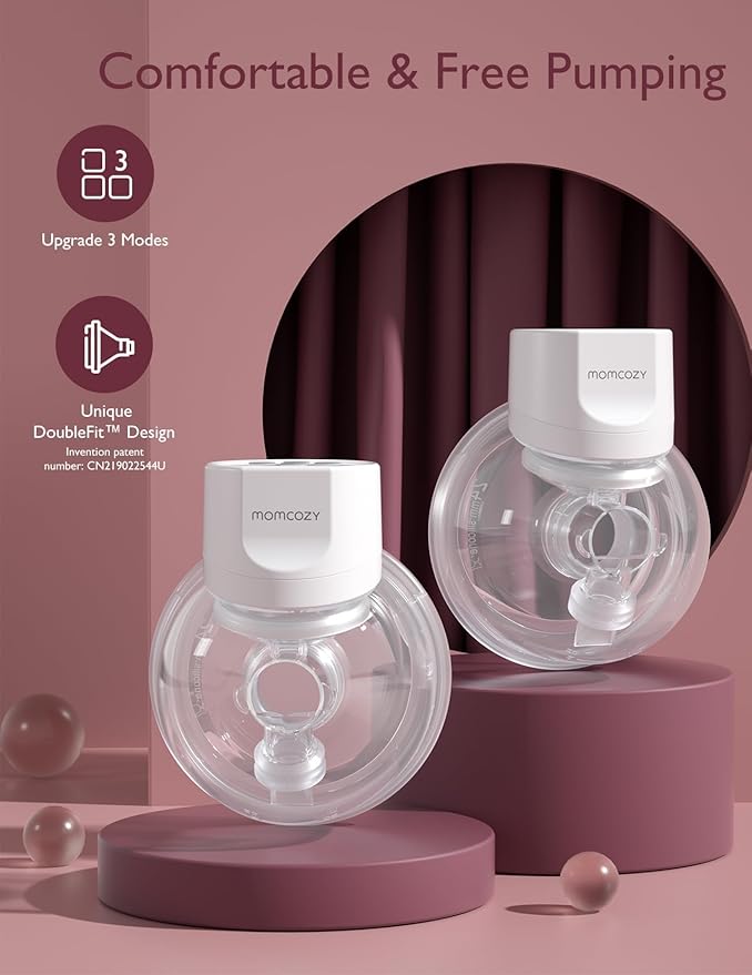 Momcozy Breast Pump S12 Pro Hands-Free, Wearable & Wireless Pump with Soft Double-Sealed Flange, 3 Modes & 9 Levels Double Electric Pump Portable, Smart Display, 24mm, 1 Pack, White