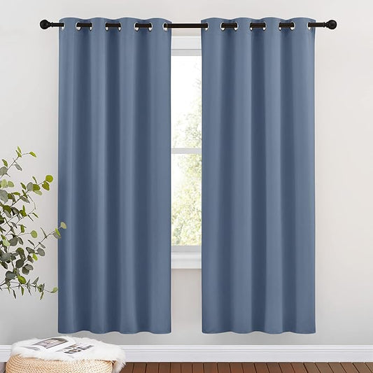 NICETOWN Blackout Curtain Drapes for Living Room - Decorative Thermal Insulated Solid Grommet Top Room Darkening Window Treatments for Kids (Stone Blue, 1 Pair, 46 x 72-Inch)