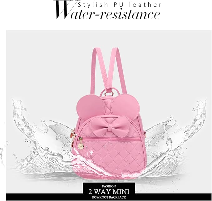 KL928 Girls Bowknot Polka Dot Cute Mini Backpack Small Daypacks Convertible Shoulder Bag Purse for Women