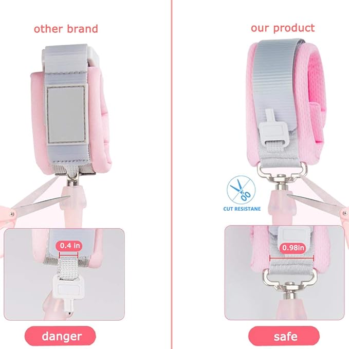 Anti Lost Wrist Link (8.2ft), Socub Toddler Leash Wrist for Child Safety with Key Lock, Safety Wrist Link for Kids, Pink