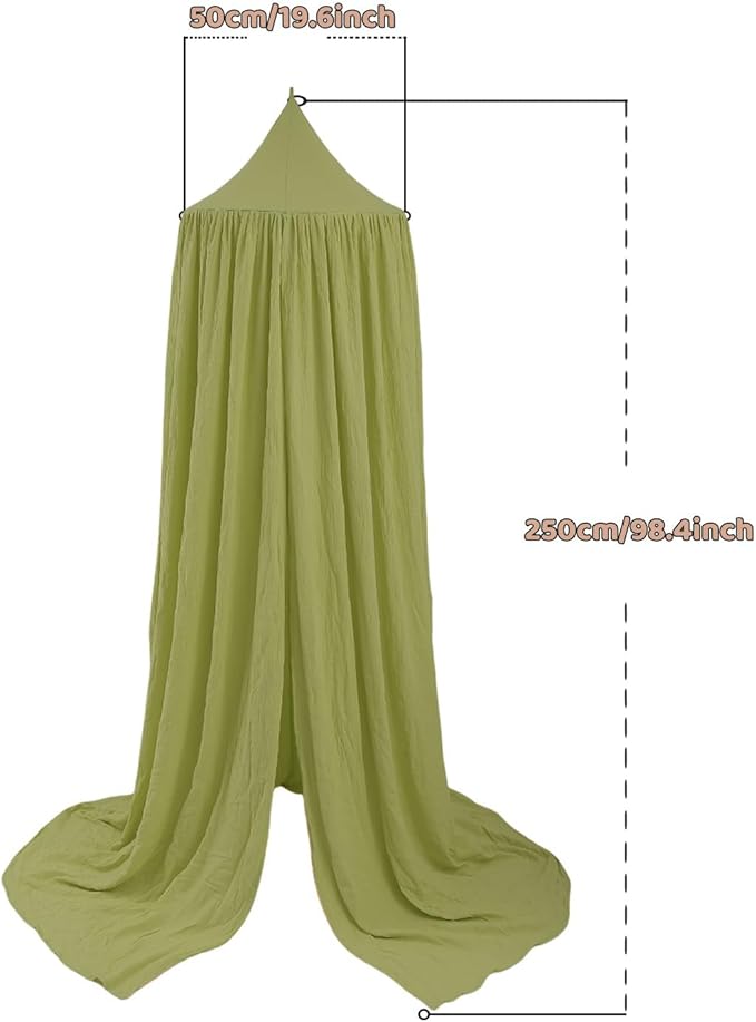 Cotton Kids Bed Canopy, Nursery Room Baby Crib Hanging Curtain Mosquito Net Hideaway Bedding Children Reading Nook Decoration, Pastel Neutral Color for Boys & Girls (Green)