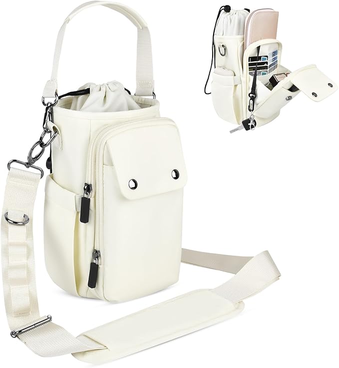 Water Bottle Holder with Strap 32 40oz Crossbody Insulated Water Bottle Carrier Sling Bag with Adjustable Wide Strap and Phone Purse 5 Pockets for Walking Hiking Gym Travel