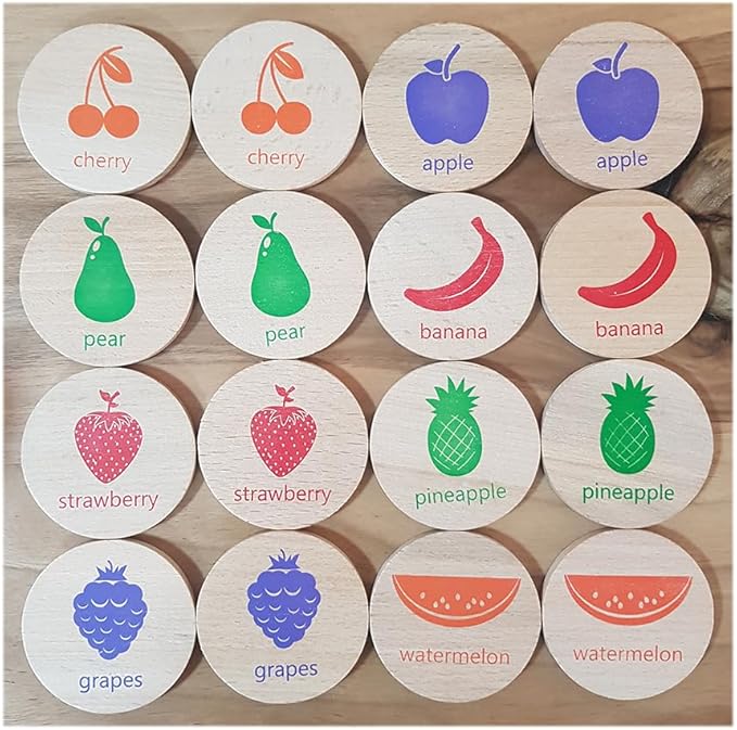 bee smart Wooden Memory Game - Matching Memory Game for Kids 3 and Up, 16Pcs | Educational Toy for Preschool Toddlers Board Games (Fruits)
