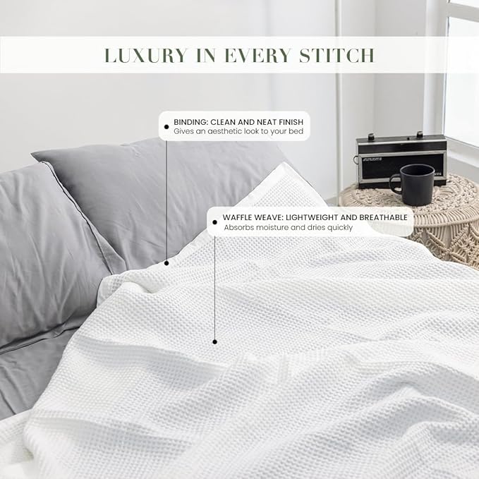 Salt Earth GOTS Certified 100% Organic Cotton Throw Blanket, 55" X 60" Waffle Blankets & Throws for Bed, Throw Blanket for Couch, Modern & Cozy Blanket, All Season, Comfy & Soft Blanket (Snow White)