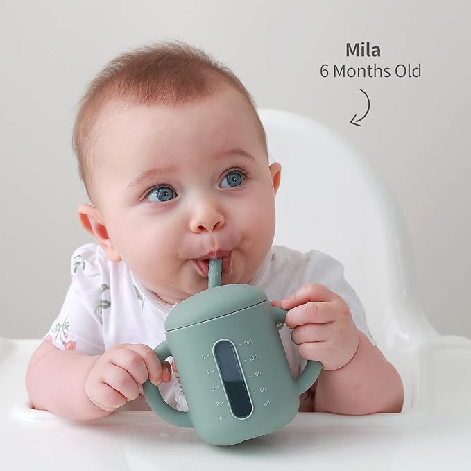 SAMiGO Silicone Sippy Cup, Baby Straw Cup for 6 12 18 Months, Sippy Cup with Straw for Toddlers 1-3 Years, Baby Water Cup for Drinking and Training, 6 oz