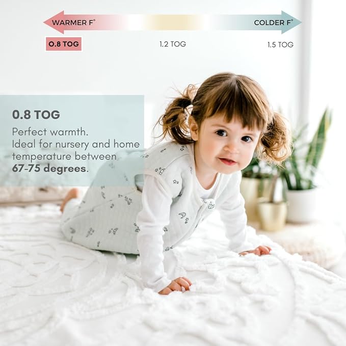 Tealbee DREAMSUIT: Toddler Sleep Sack with Feet 12-18 months, 18-24 months - 0.8 TOG Lightweight Baby Wearable Blanket for Walkers - Rayon made from Bamboo, Organic Cotton Sleeping Bag - Croissant