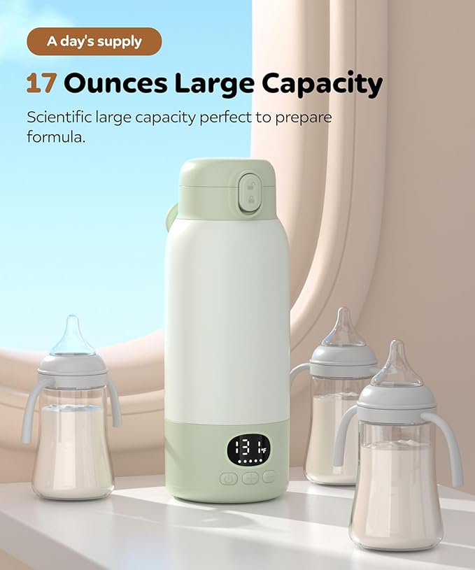 Portable Bottle Warmer 17oz Large Capacity Bottle Warmer for Travel, Fast Heating for Breast Milk Formula and Milk, Suitable for Baby Outdoor Airplane and Car Green5