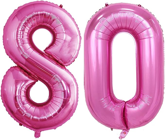 GOER Number 80 Balloons for 80th Birthday Party Decorations,42 Inch Jumbo Foil Helium Balloons for 80th Anniversary (Hot Pink)