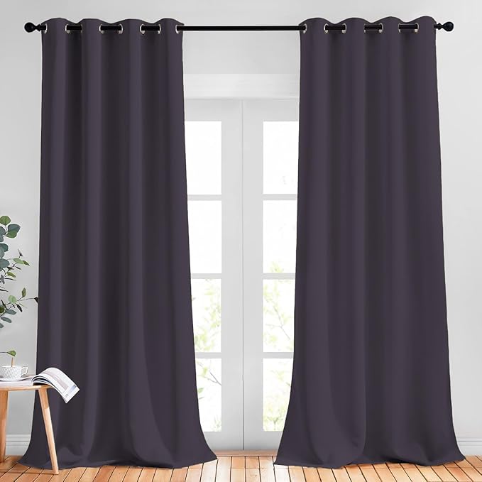 NICETOWN Greyish Purple Blackout Draperies Curtains - Pair of Grommet Top Thermal Insulated Blackout Decorative Curtains for Large Window Decor(52 inches Wide by 95 inches Long)
