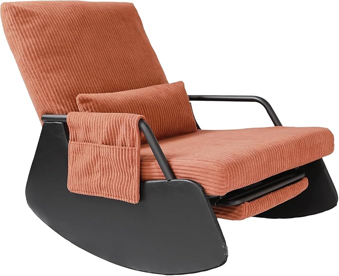 Rocking Chair for Nursery, Modern Upholstered Plush Seating Glider Recliner Chair with High Backrest and Side Pocket, Accent Armchair with Cushions for Living Room/Reading (Burnt Orange)