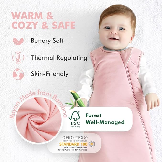 HAPIU Unisex Rayon Made from Bamboo Baby Sleep Sack TOG 1.0, 2-Way Zipper YKK, Wearable Blanket Baby