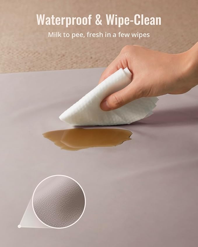 Blissful Diary Vegan Leather Baby Play Mat, 47x47 Thicken Foam Cushioned & Waterproof Playpen Mat for Infants and Toddlers, Stylish and Just Wipe-Clean Playmat for Baby Play on Floor, Taupe