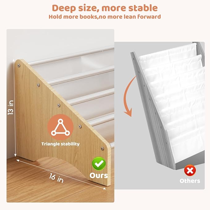 Sturdy Wooden High-Transparent 4 Tier Kids Bookshelf, Perfect Kid-Friendly Height Book Shelf for Kids Rooms - Toddler Book Shelf Display for Nurasery, Deep Size Bookshelf Hold More Books