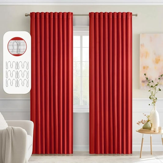 MIULEE Red Back Tab Blackout Curtains 90 Inches Long 2 Panels Set for Living Room Bedroom Privacy, Rod Pocket/Pinch Pleat Thermal Insulated Room Darkening Pleated Light Blocking Drapes