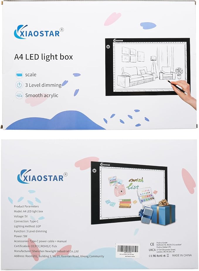 Light Box Drawing Pad, Tracing Board with Type-C Charge Cable and Brightness Adjustable for Artists, AnimationDrawing, Sketching, Animation, X-ray Viewing (DE-A4-P-black)