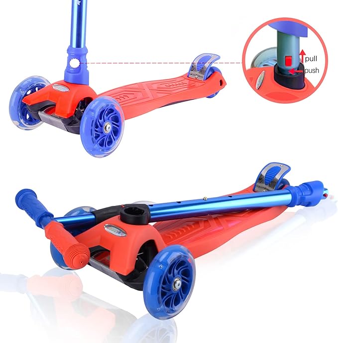 3 Wheel Scooter for Kids Ages 6-12,Kids Scooter with Light Up Wheels, Sturdy Deck Design, and 4 Height Adjustable Suitable for Kid Ages 3-12