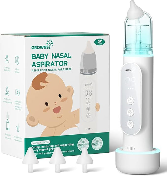 GROWNSY Nasal Aspirator for Baby, Upgraded 5 Suction Levels Baby Nose Sucker, IPX7 Waterproof Electric Nose Suction for Baby, Booger Sucker for Toddlers with Automatic Cleaning &Music &Light Functions