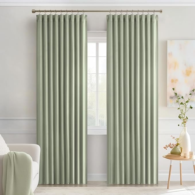 MIULEE Back Tab Sage Green Curtains 84 Inch Length 2 Panels Set for Living Room Bedroom, Rod Pocket/Pinch Pleated Light Blocking Thermal Insulated Room Darkening Blackout Curtains 84 Inches Long