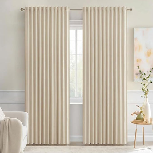 MIULEE Cream Beige Back Tab Light Blocking Curtains 84 Inch Length 2 Panels Set for Living Room Bedroom Privacy, Rod Pocket/Pinch Pleated Thermal Insulated Room Darkening Blackout Drapes W66xL84