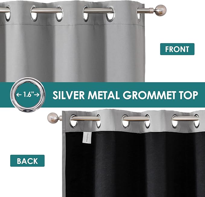 ChrisDowa 100% Blackout Curtains 80 inch Long for Bedroom with Black Liner, 2 Thick Layers Total Blackout Thermal Insulated Grommet Window Curtains 2 Panels Set (Light Grey, 52 x 80 Inch)