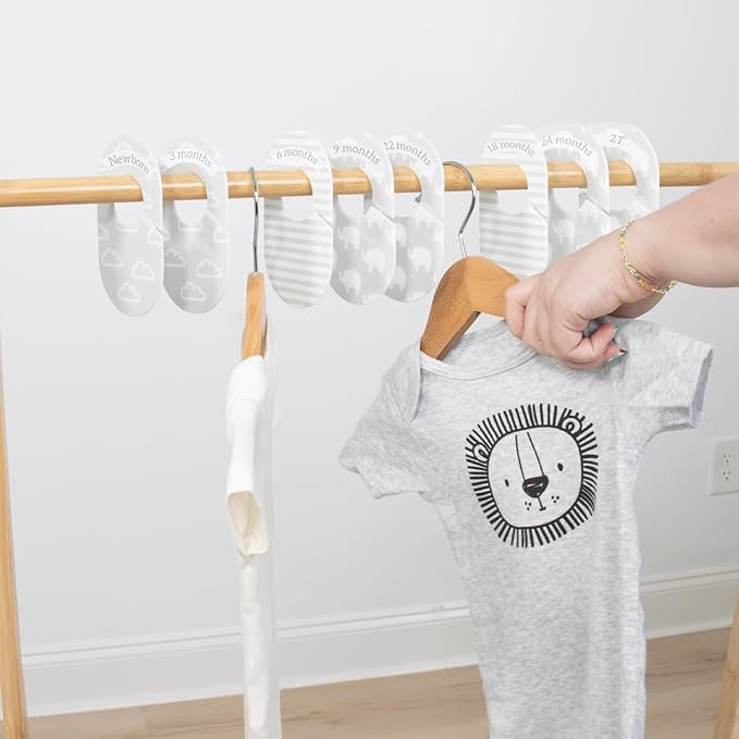 The Peanutshell 10 Pack Baby Closet Dividers Boy or Girl, Baby Clothes Organizer, Toddler Hanger, Closet Size Dividers, Nursery Organization for Clothing Storage, Newborn to 2T; Elephant Nursery Decor