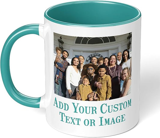Personalized Mother's Day Coffee Mug, Custom Mum Photo Text 11 Oz Ceramic Mug, Customized Mom Gift Idea Picture Name Cup, Taza Cafe Personalizadas Fotos, Cute Gifts Mom Women Dad Men, Teal