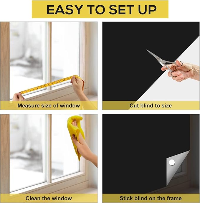 Portable Blackout Shades (118" x 57") 100% Blackout Material Temporary Blackout Blinds/Curtains for Baby Nursery, Bedroom, Window, Dorm Room, Office or Travel Use