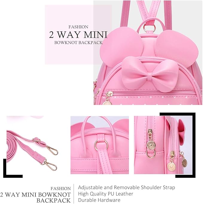 KL928 Girls Bowknot Polka Dot Cute Mini Backpack Small Daypacks Convertible Shoulder Bag Purse for Women