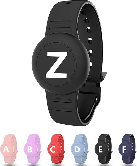 Waterproof Bracelet for AirTag Kids, Personalized Initial Letter Hidden Holder Compatible with Air Tag, Silicone Case for Airtag Adjustable Anti-Lost GPS Tracker for Toddler Child Elder, Z
