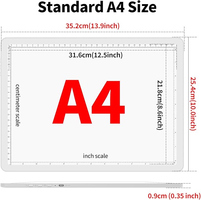 TOHETO A4 Light Board with Bag for Diamond Painting, Super Bright Magnetic Light Pad with Side Buttons, Lightbox for Tracing and Drawing, Corded Light Table for Sketching, Weeding Vinyl (White)