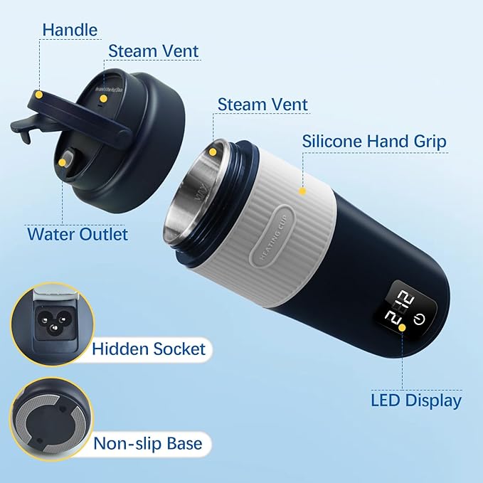 Portable Bottle Warmer for Travel, 13.5oz Personal Bottle Warmer with 4 Temperature Settings, Leak-Proof Design Small Bottle Warmer for Water, 110V-120V Plug in