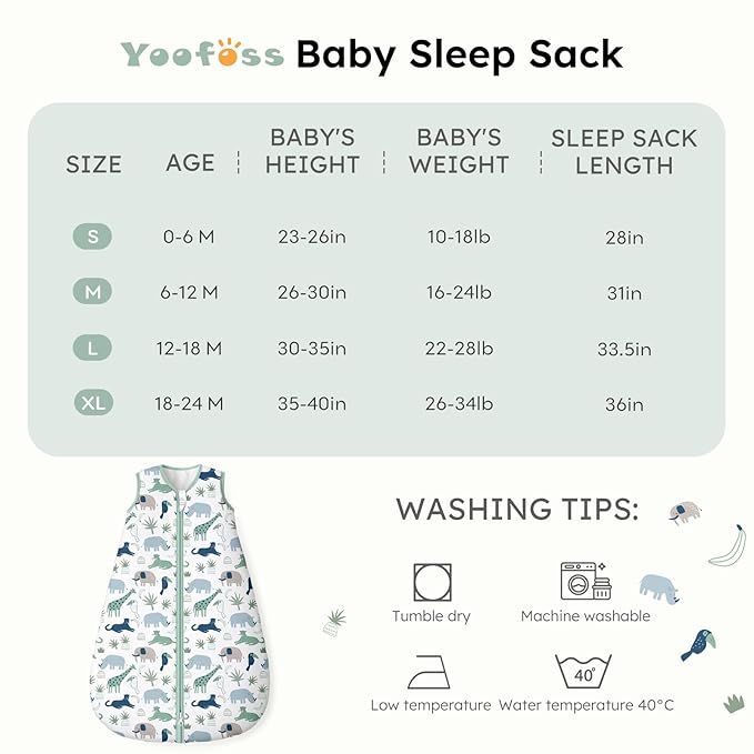 Yoofoss Baby Sleep Sack 0-6 Months, 1.5 Tog Baby Wearable Blanket with 2-Way Zipper, 100% Cotton Organic Fabric Winter Infant Sleeping Sack, Warm Soft Comfy